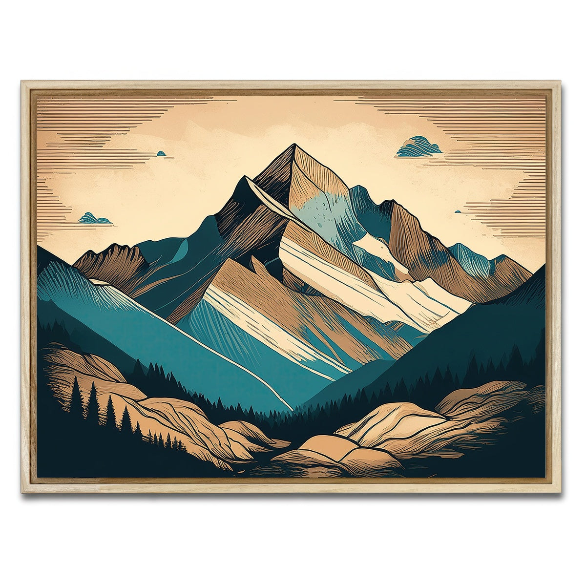 AUTO-MOCKUP WHITE | Mountain Vintage Poster | 1 Piece | Natural Framed Canvas | group=4x3
