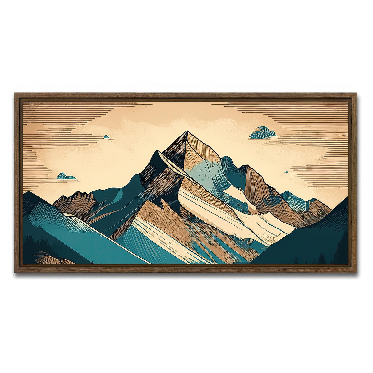 AUTO-MOCKUP WHITE | Mountain Vintage Poster | 1 Piece | Walnut Framed Canvas | group=2x1