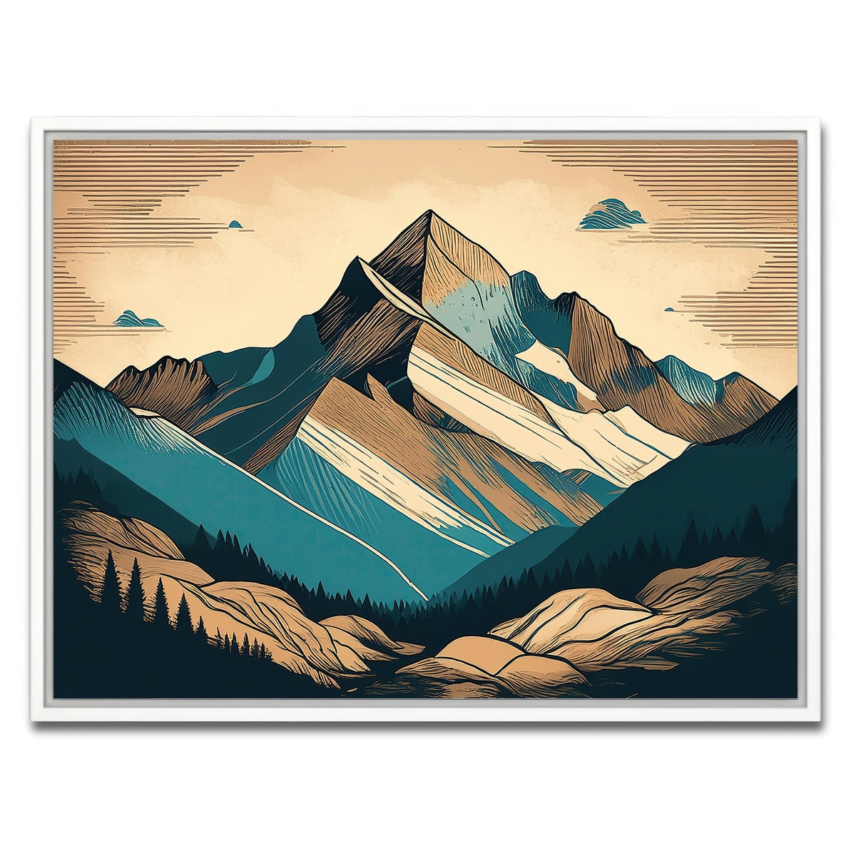 AUTO-MOCKUP WHITE | Mountain Vintage Poster | 1 Piece | White Framed Canvas | group=4x3