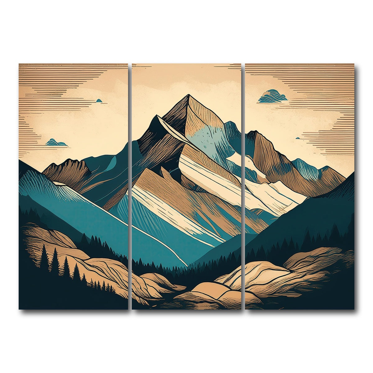 AUTO-MOCKUP WHITE | Mountain Vintage Poster | 3 Piece | Gallery Wrap Canvas | group=8x18