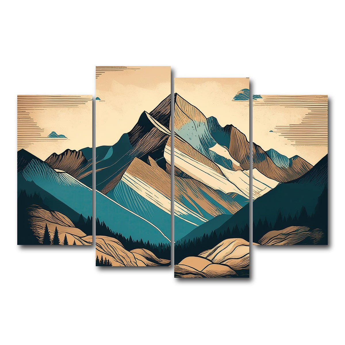 AUTO-MOCKUP WHITE | Mountain Vintage Poster | 4 Piece | Gallery Wrap Canvas | group=4_short