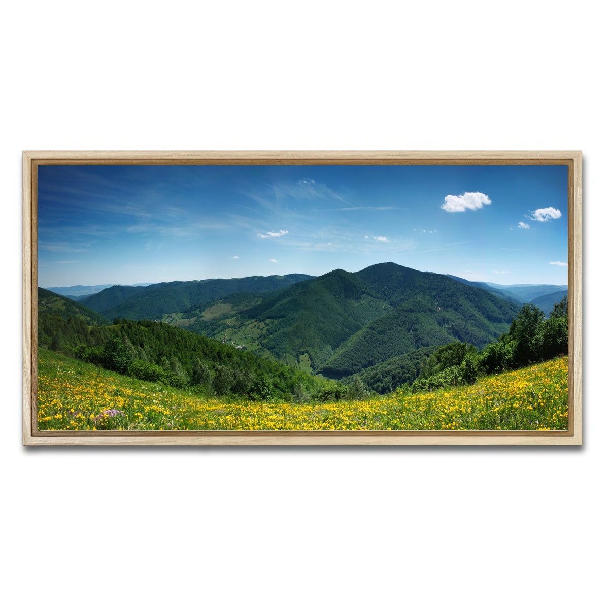 AUTO-MOCKUP WHITE | Mountain landscape panorama | 1 Piece | Natural Framed Canvas | group=2x1