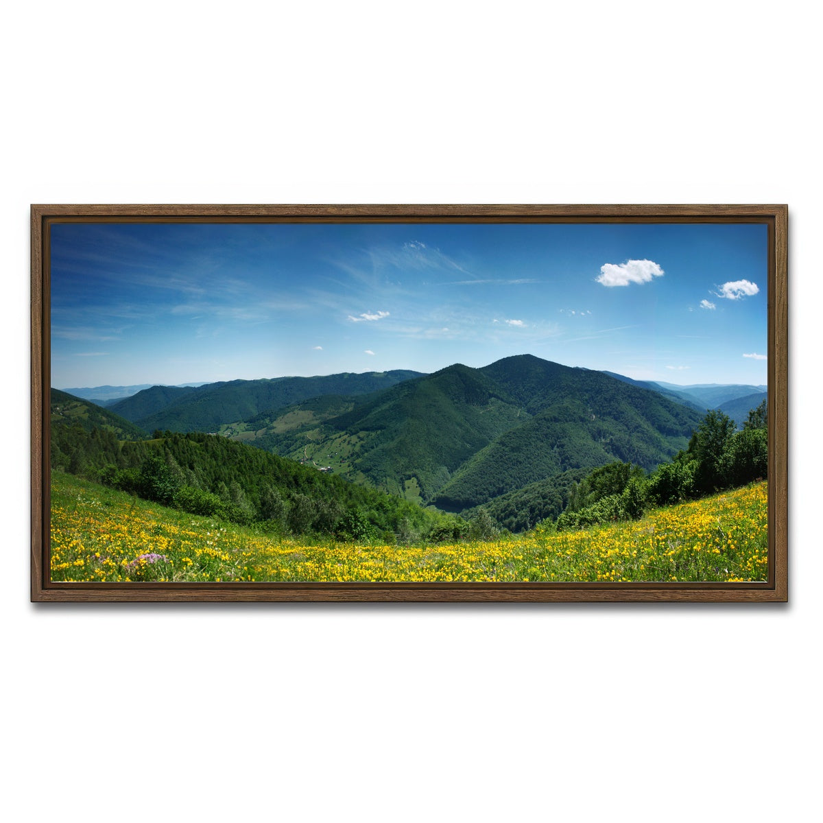 AUTO-MOCKUP WHITE | Mountain landscape panorama | 1 Piece | Walnut Framed Canvas | group=2x1