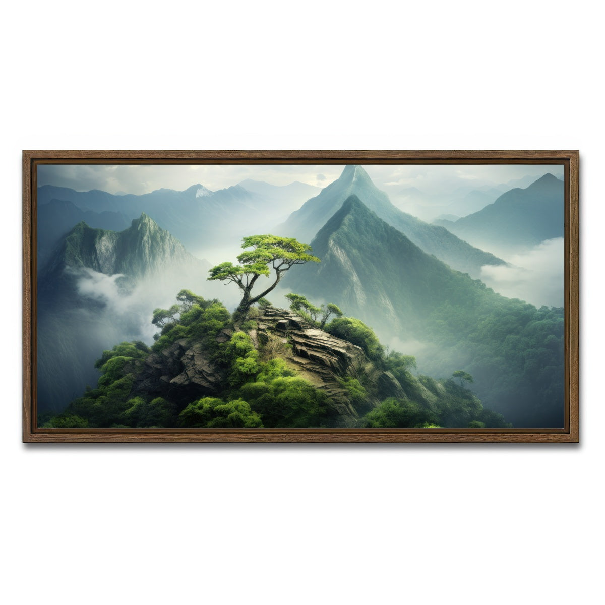 AUTO-MOCKUP WHITE | Mountain top scenery | 1 Piece | Walnut Framed Canvas | group=2x1