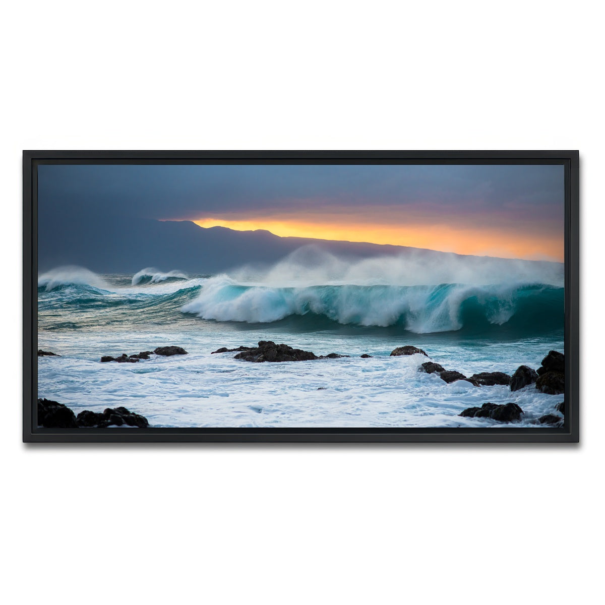 AUTO-MOCKUP WHITE | Mountains and Waves | 1 Piece | Black Framed Canvas | group=2x1