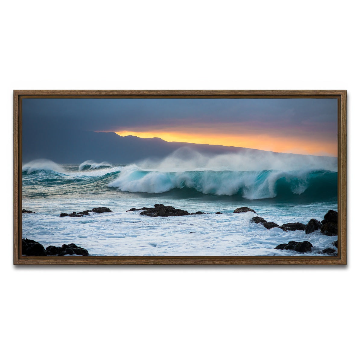 AUTO-MOCKUP WHITE | Mountains and Waves | 1 Piece | Walnut Framed Canvas | group=2x1
