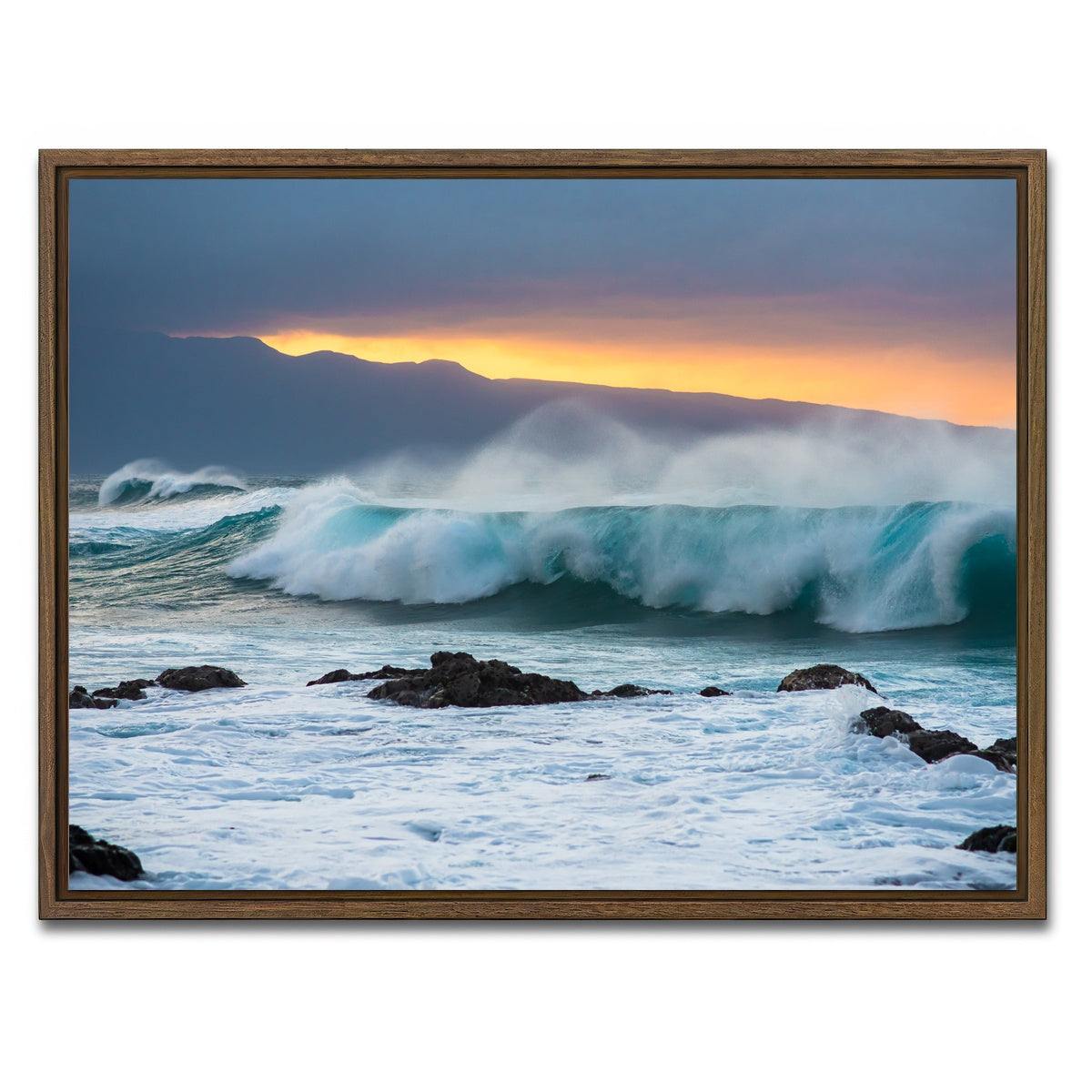 AUTO-MOCKUP WHITE | Mountains and Waves | 1 Piece | Walnut Framed Canvas | group=4x3