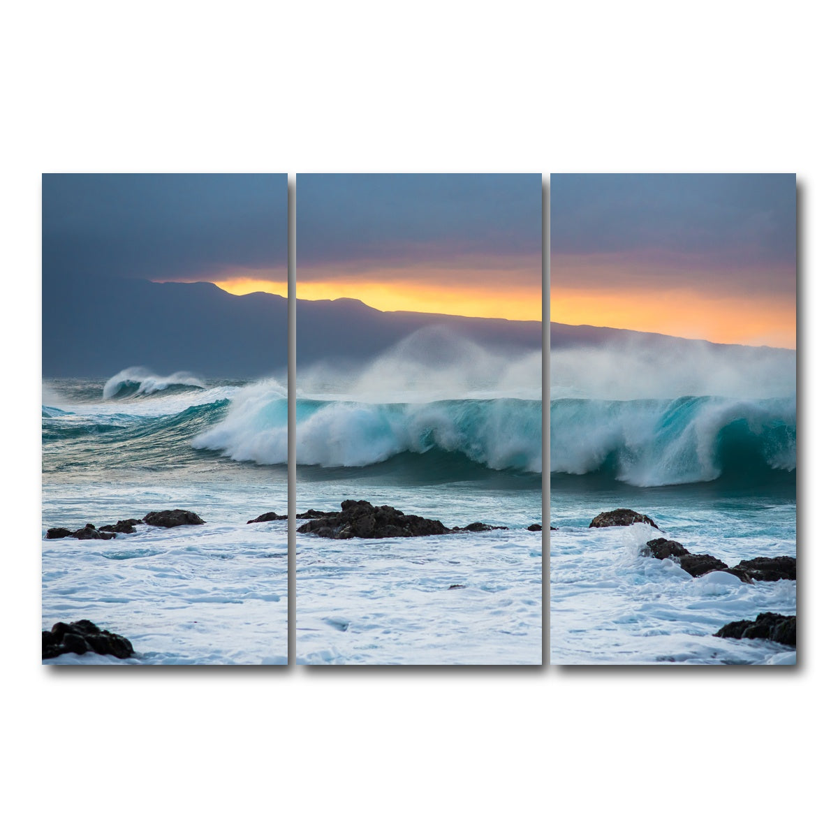 AUTO-MOCKUP WHITE | Mountains and Waves | 3 Piece | Gallery Wrap Canvas | group=12x24