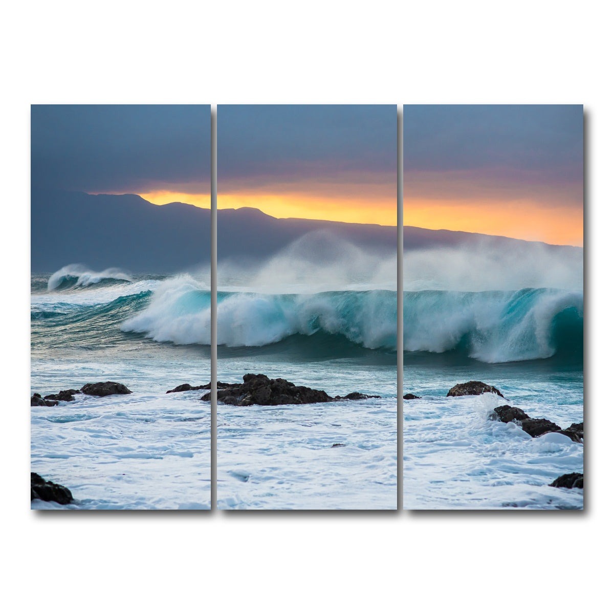 AUTO-MOCKUP WHITE | Mountains and Waves | 3 Piece | Gallery Wrap Canvas | group=8x18