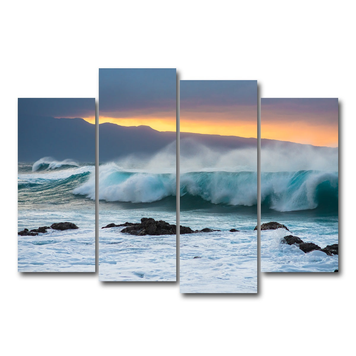 AUTO-MOCKUP WHITE | Mountains and Waves | 4 Piece | Gallery Wrap Canvas | group=4_normal
