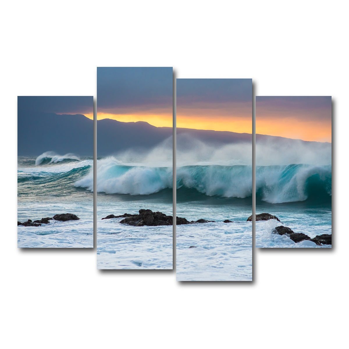 AUTO-MOCKUP WHITE | Mountains and Waves | 4 Piece | Gallery Wrap Canvas | group=4_short