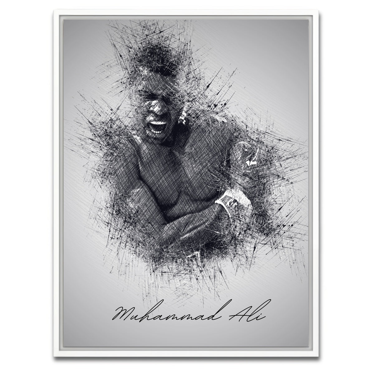 AUTO-MOCKUP WHITE | Muhammad Ali Sketch | 1 Piece | White Framed Canvas | group=3x4