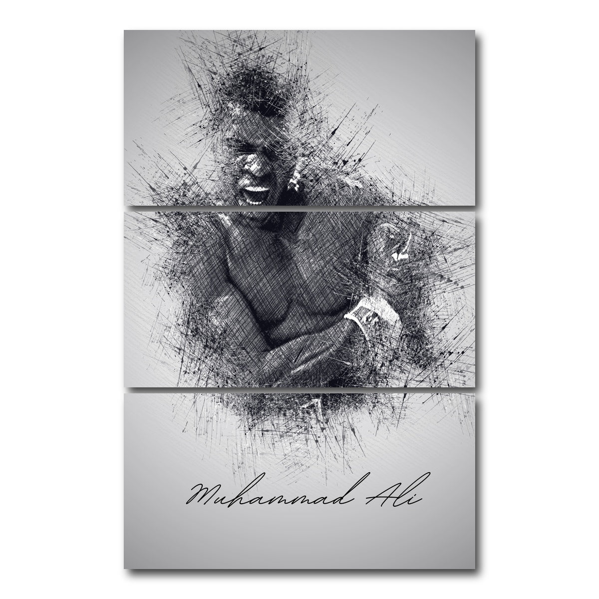 AUTO-MOCKUP WHITE | Muhammad Ali Sketch | 3 Piece | Gallery Wrap Canvas | group=12x24_stacked