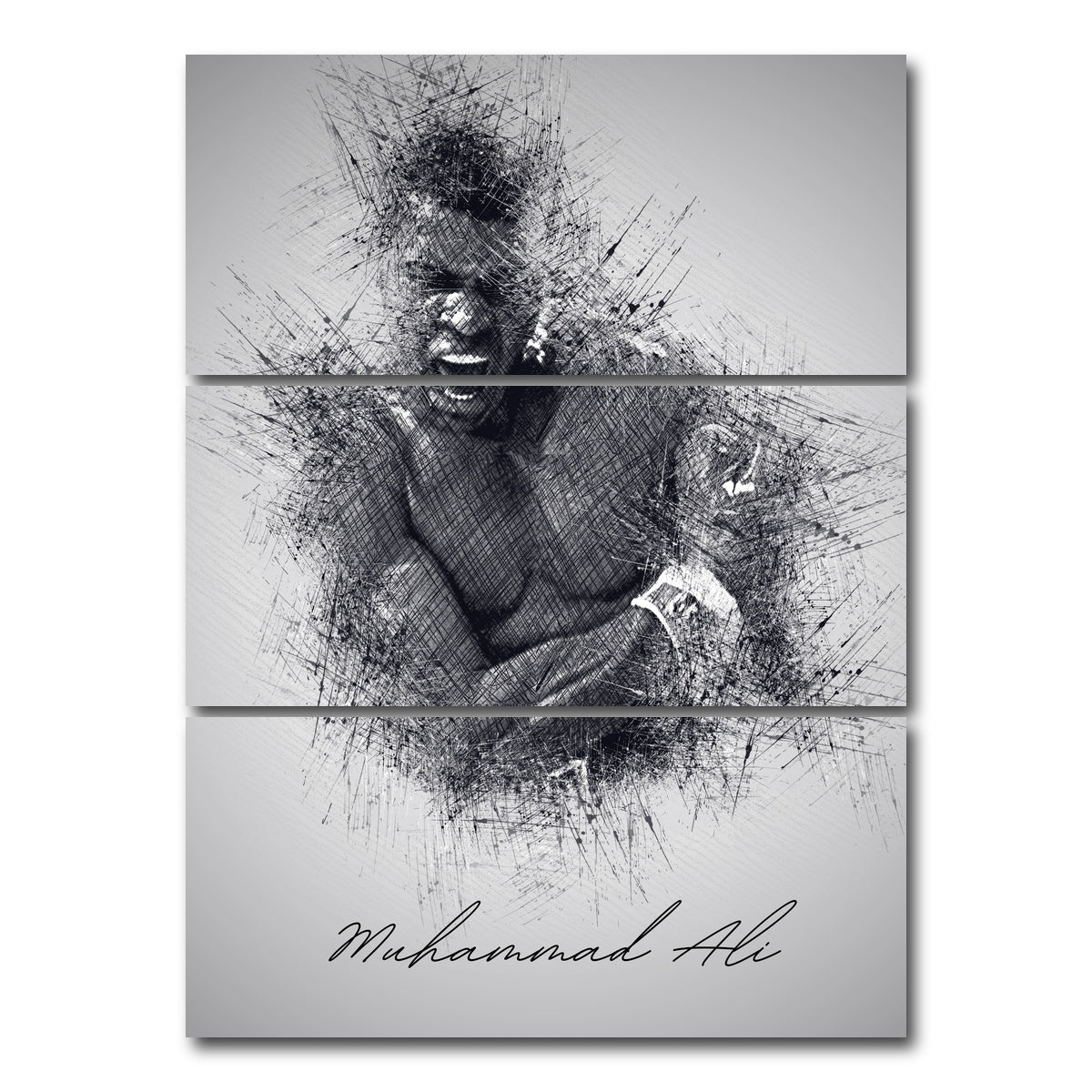 AUTO-MOCKUP WHITE | Muhammad Ali Sketch | 3 Piece | Gallery Wrap Canvas | group=8x18_stacked
