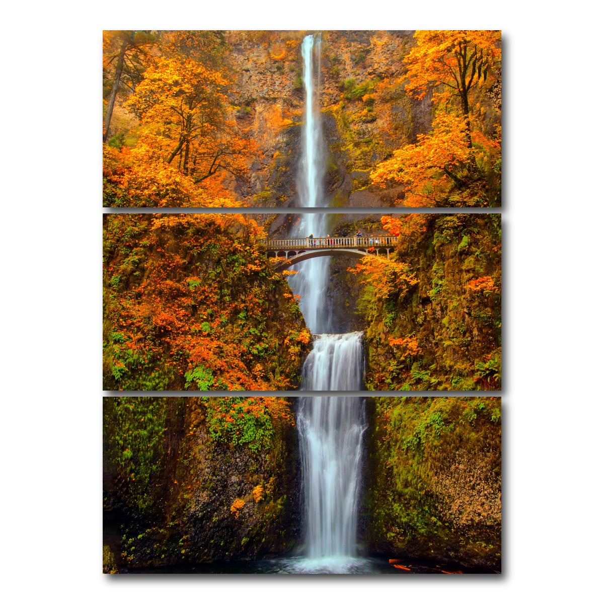 AUTO-MOCKUP WHITE | Multnomah Falls - Autumn | 3 Piece | Gallery Wrap Canvas | group=8x18_stacked