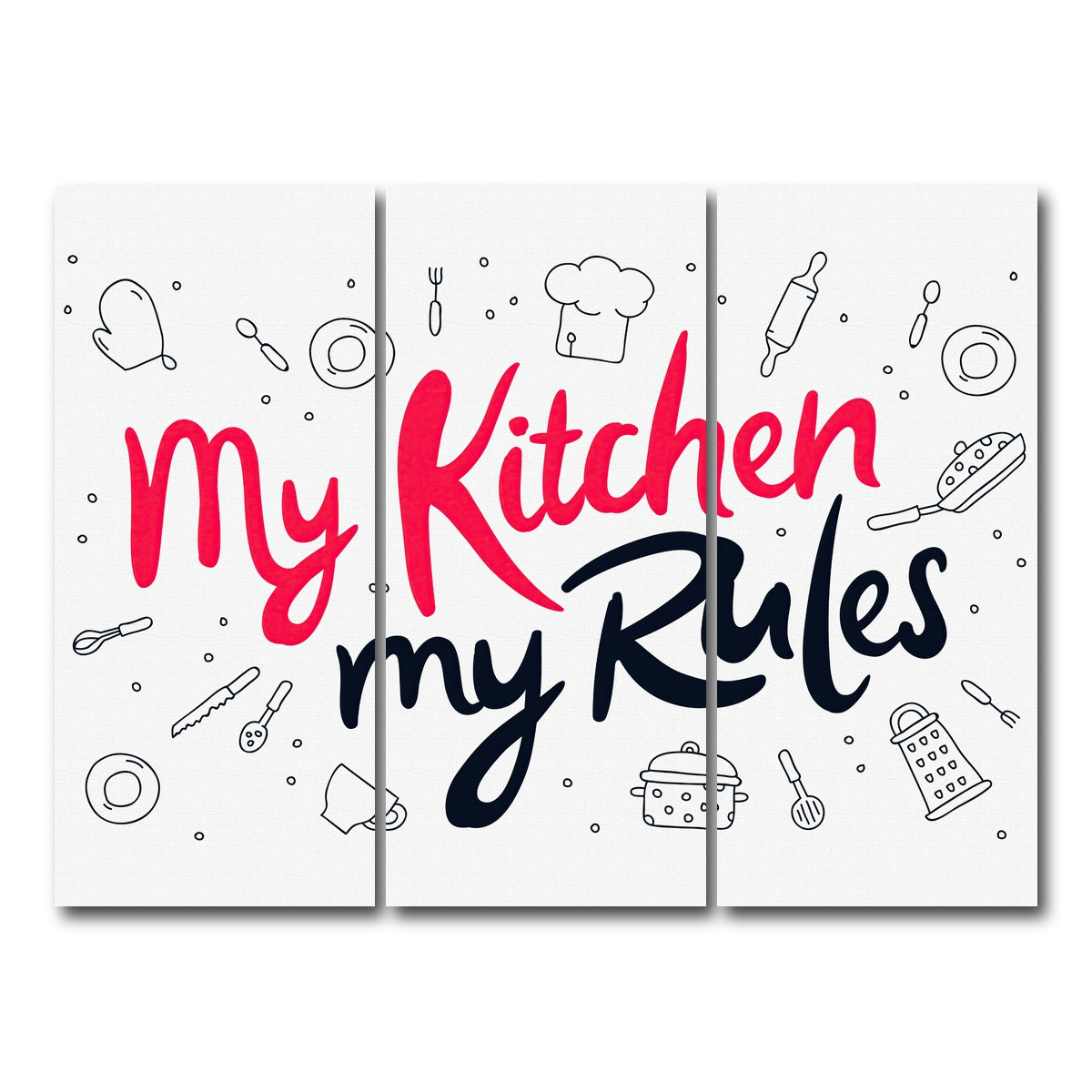 AUTO-MOCKUP WHITE | My Kitchen, My Rules | 3 Piece | Gallery Wrap Canvas | group=8x18