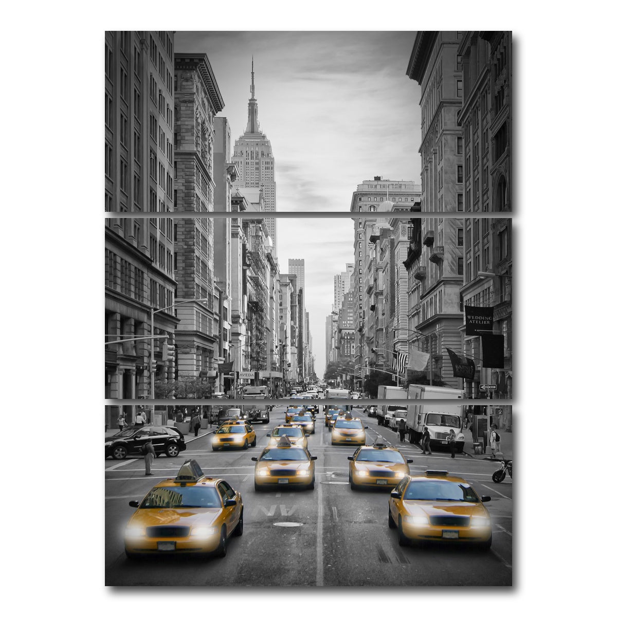 AUTO-MOCKUP WHITE | NEW YORK CITY Fifth Avenue Traffic Colorkey | 3 Piece | Gallery Wrap Canvas | group=8x18_stacked