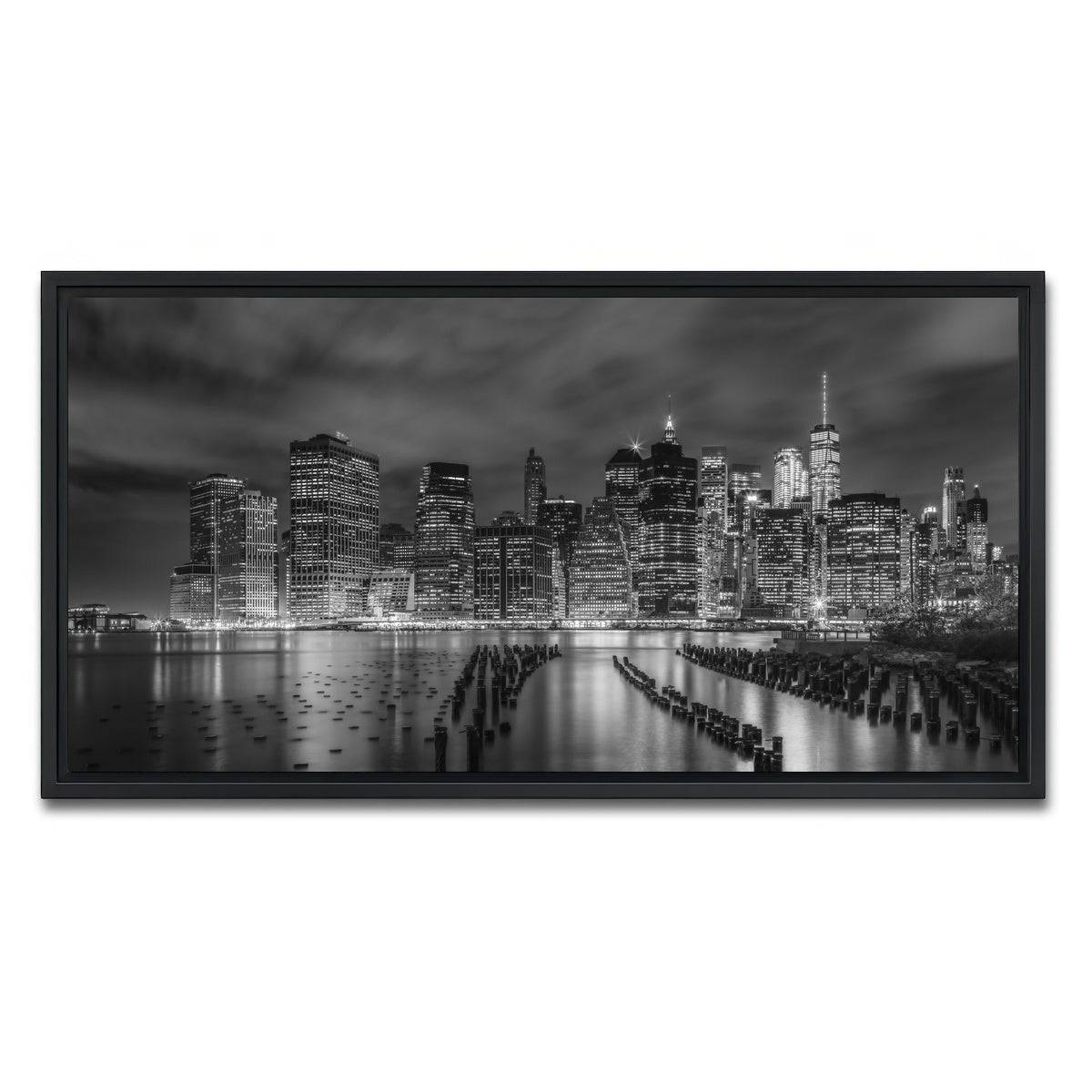 AUTO-MOCKUP WHITE | NEW YORK CITY Monochrome Night Impressions | 1 Piece | Black Framed Canvas | group=2x1
