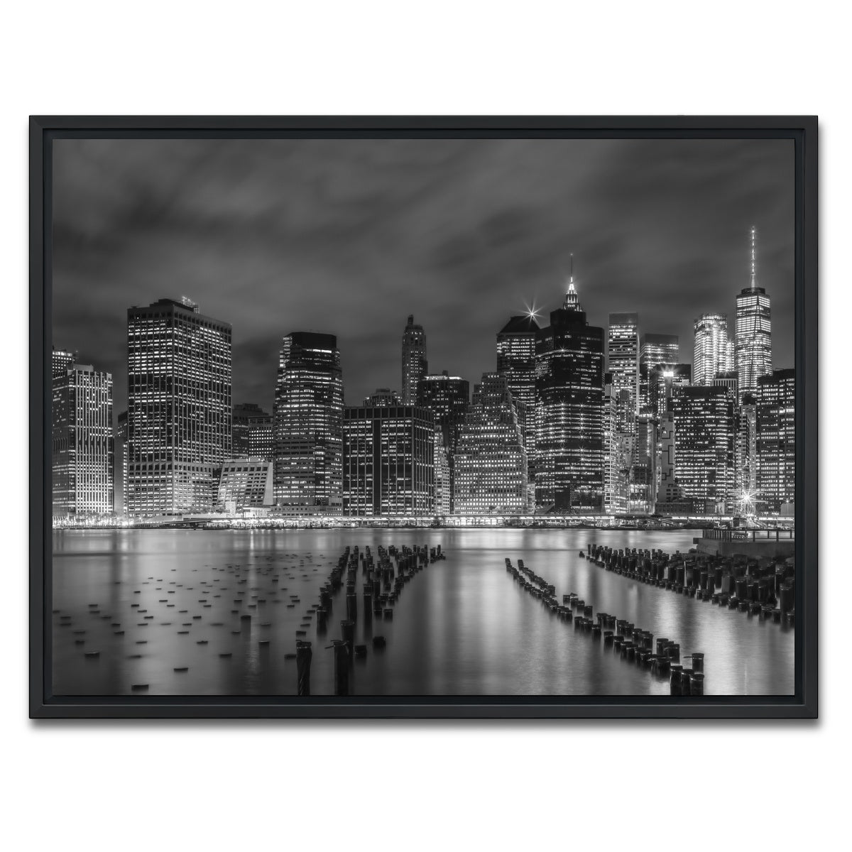 AUTO-MOCKUP WHITE | NEW YORK CITY Monochrome Night Impressions | 1 Piece | Black Framed Canvas | group=4x3