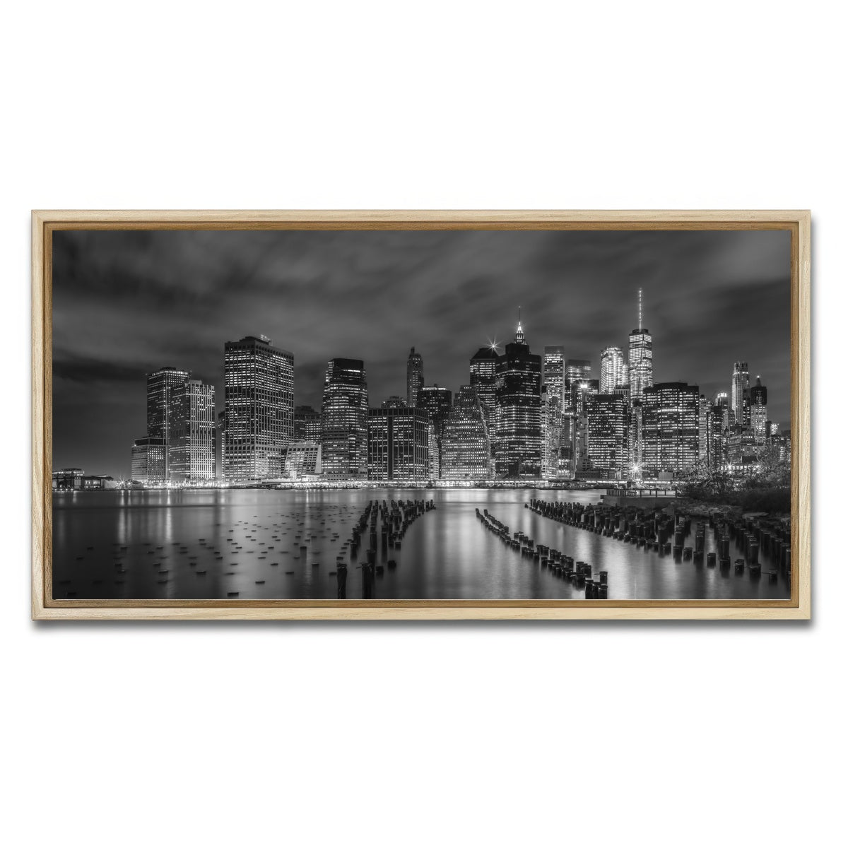 AUTO-MOCKUP WHITE | NEW YORK CITY Monochrome Night Impressions | 1 Piece | Natural Framed Canvas | group=2x1