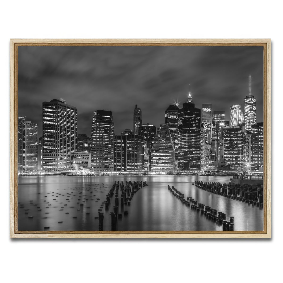 AUTO-MOCKUP WHITE | NEW YORK CITY Monochrome Night Impressions | 1 Piece | Natural Framed Canvas | group=4x3
