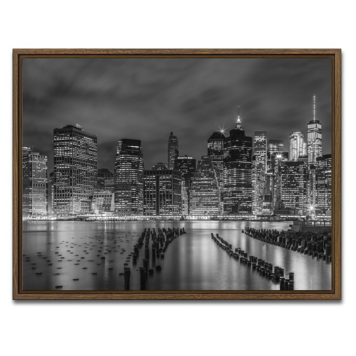 AUTO-MOCKUP WHITE | NEW YORK CITY Monochrome Night Impressions | 1 Piece | Walnut Framed Canvas | group=4x3
