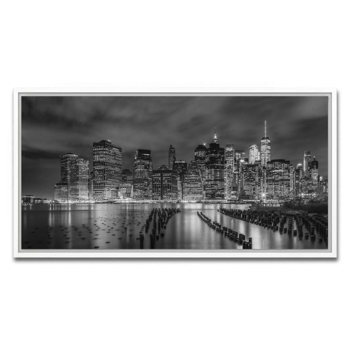 AUTO-MOCKUP WHITE | NEW YORK CITY Monochrome Night Impressions | 1 Piece | White Framed Canvas | group=2x1