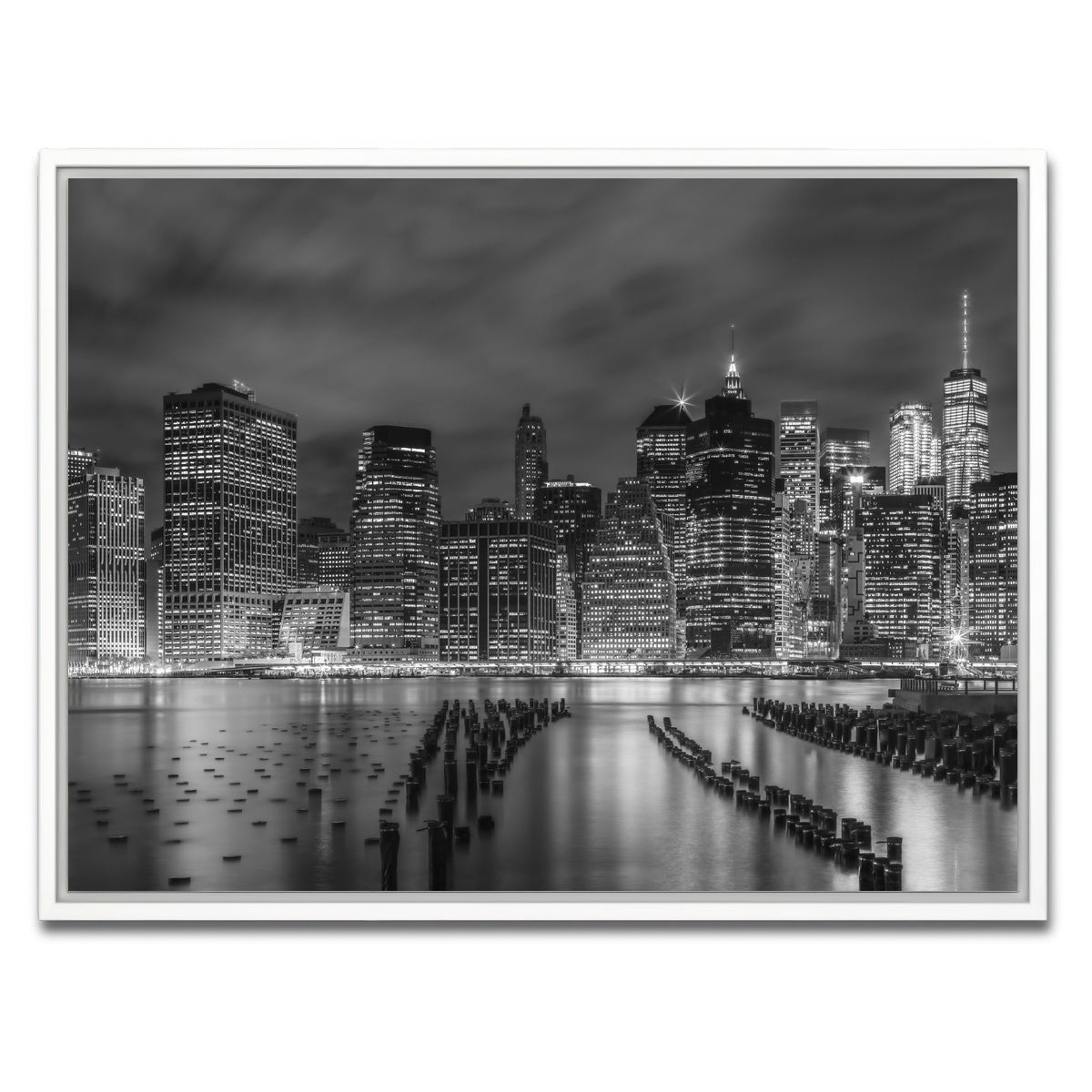 AUTO-MOCKUP WHITE | NEW YORK CITY Monochrome Night Impressions | 1 Piece | White Framed Canvas | group=4x3