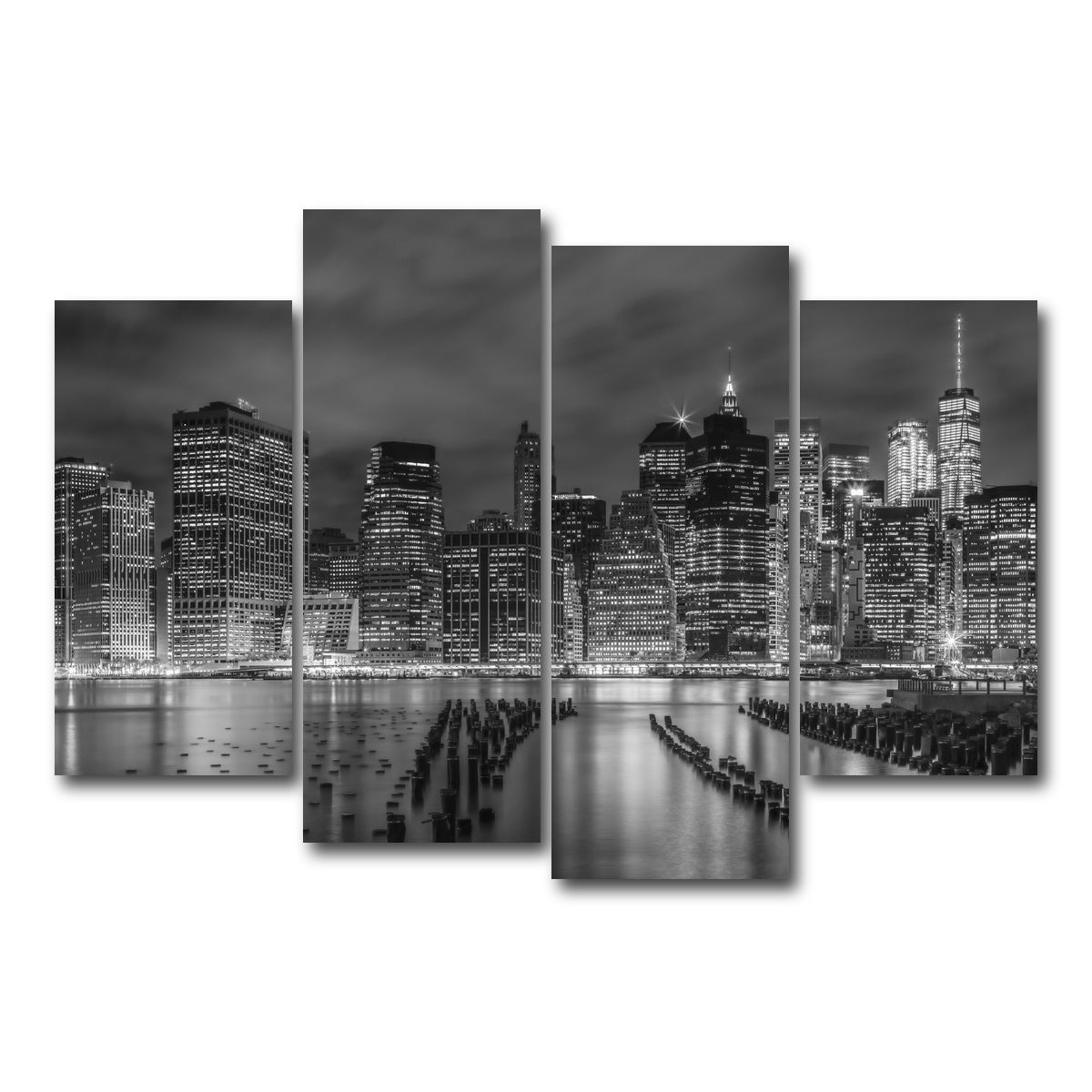 AUTO-MOCKUP WHITE | NEW YORK CITY Monochrome Night Impressions | 4 Piece | Gallery Wrap Canvas | group=4_short