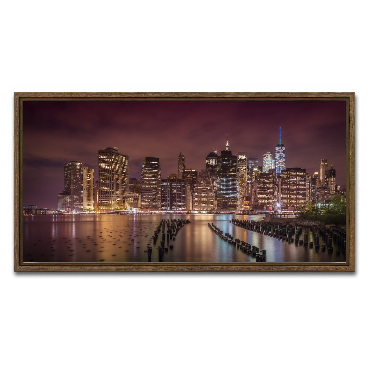AUTO-MOCKUP WHITE | NEW YORK CITY Nightly Impressions | 1 Piece | Walnut Framed Canvas | group=2x1