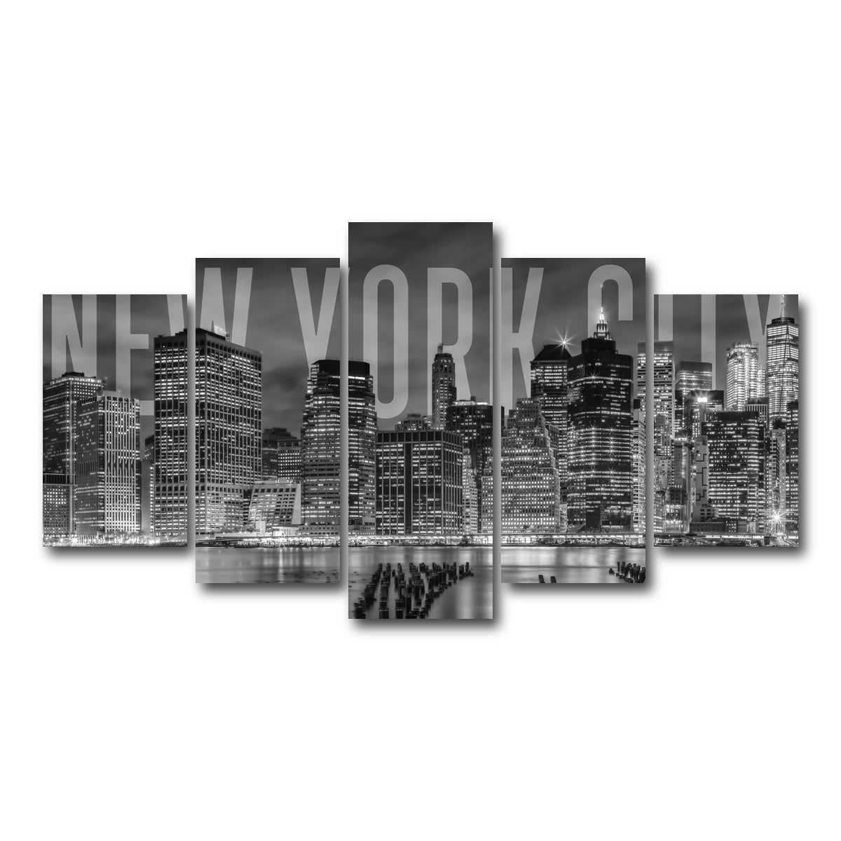 AUTO-MOCKUP WHITE | NEW YORK CITY Skyline - Monochrome | 5 Piece | Gallery Wrap Canvas | group=5_normal