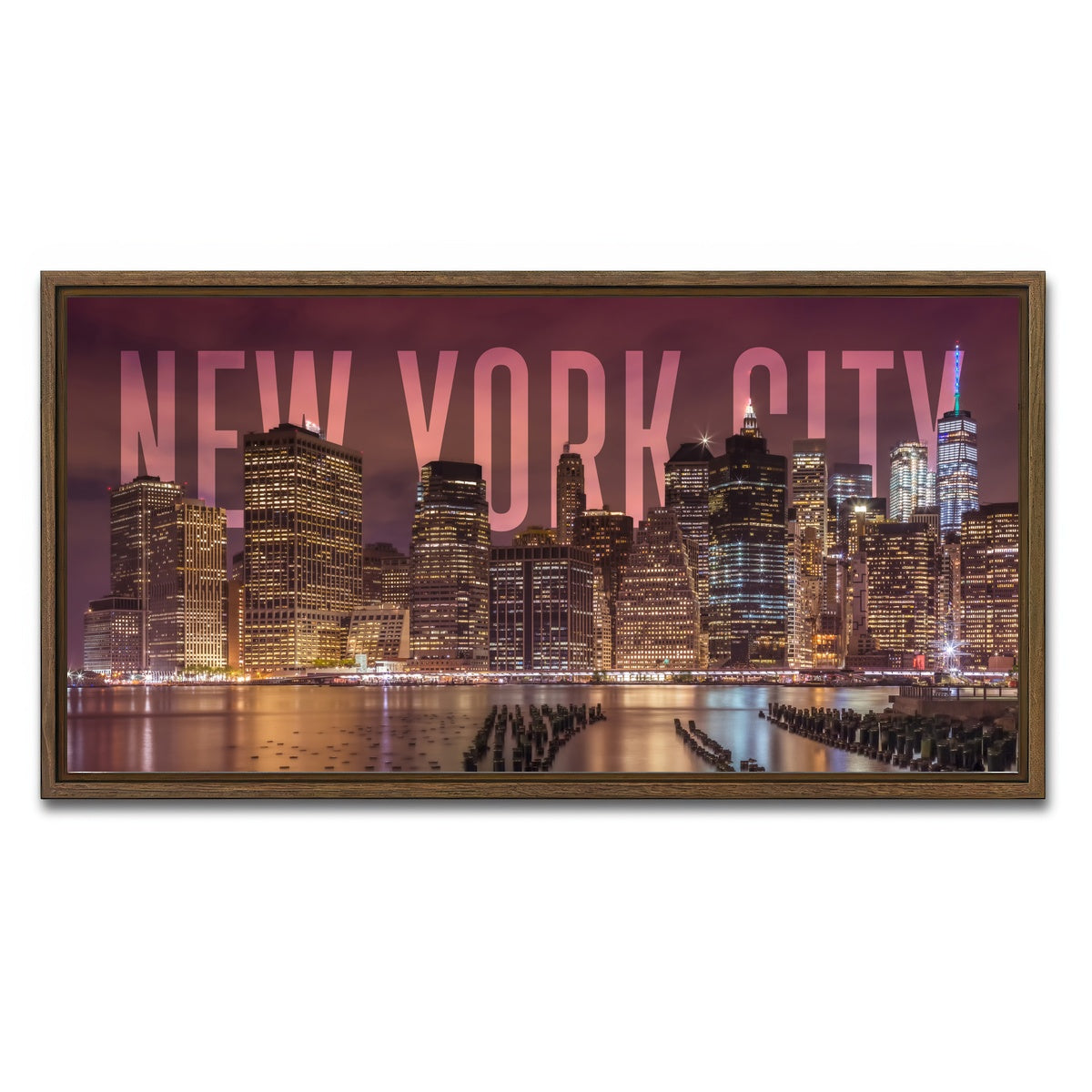 AUTO-MOCKUP WHITE | NEW YORK CITY Skyline - Panorama | 1 Piece | Walnut Framed Canvas | group=2x1
