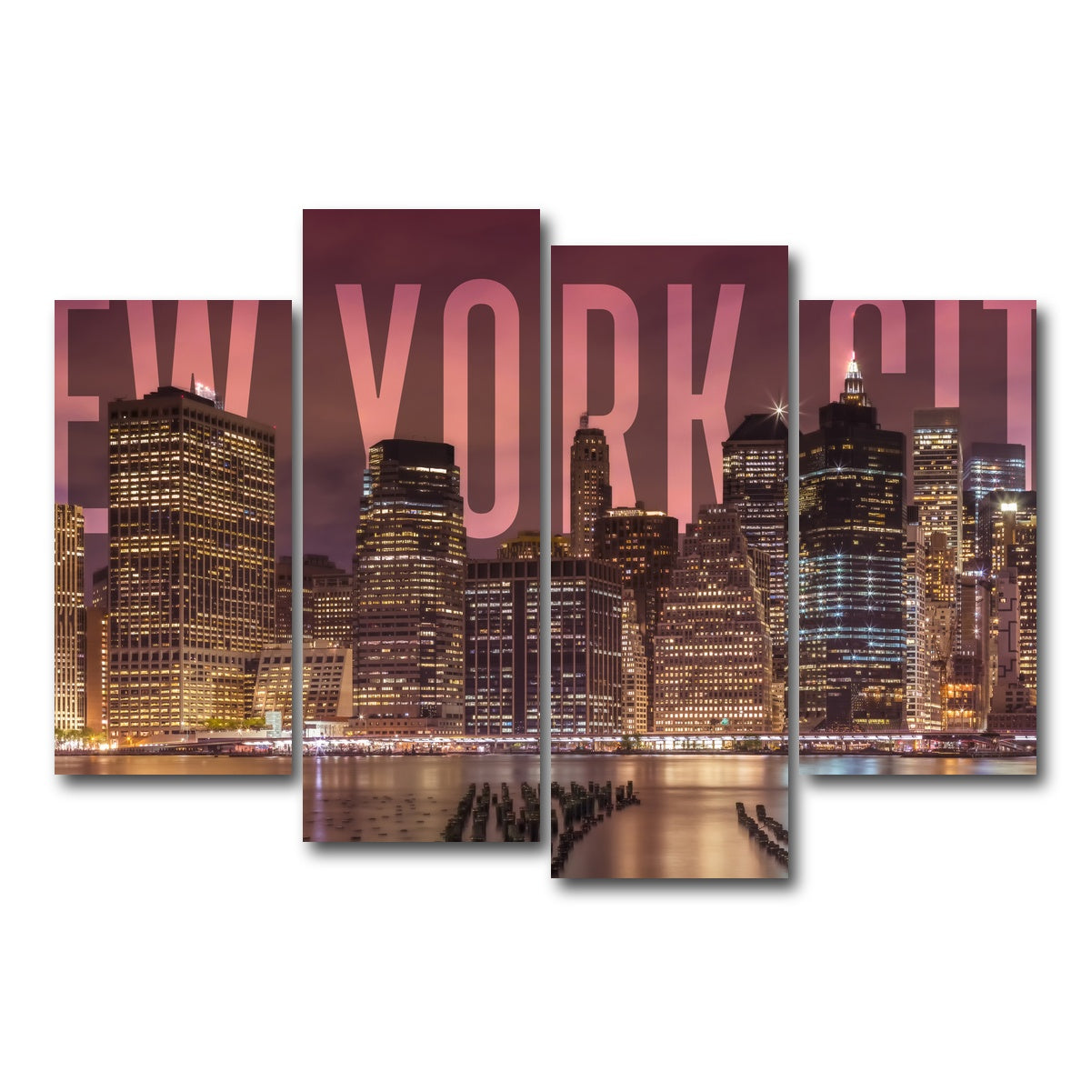 AUTO-MOCKUP WHITE | NEW YORK CITY Skyline - Panorama | 4 Piece | Gallery Wrap Canvas | group=4_short