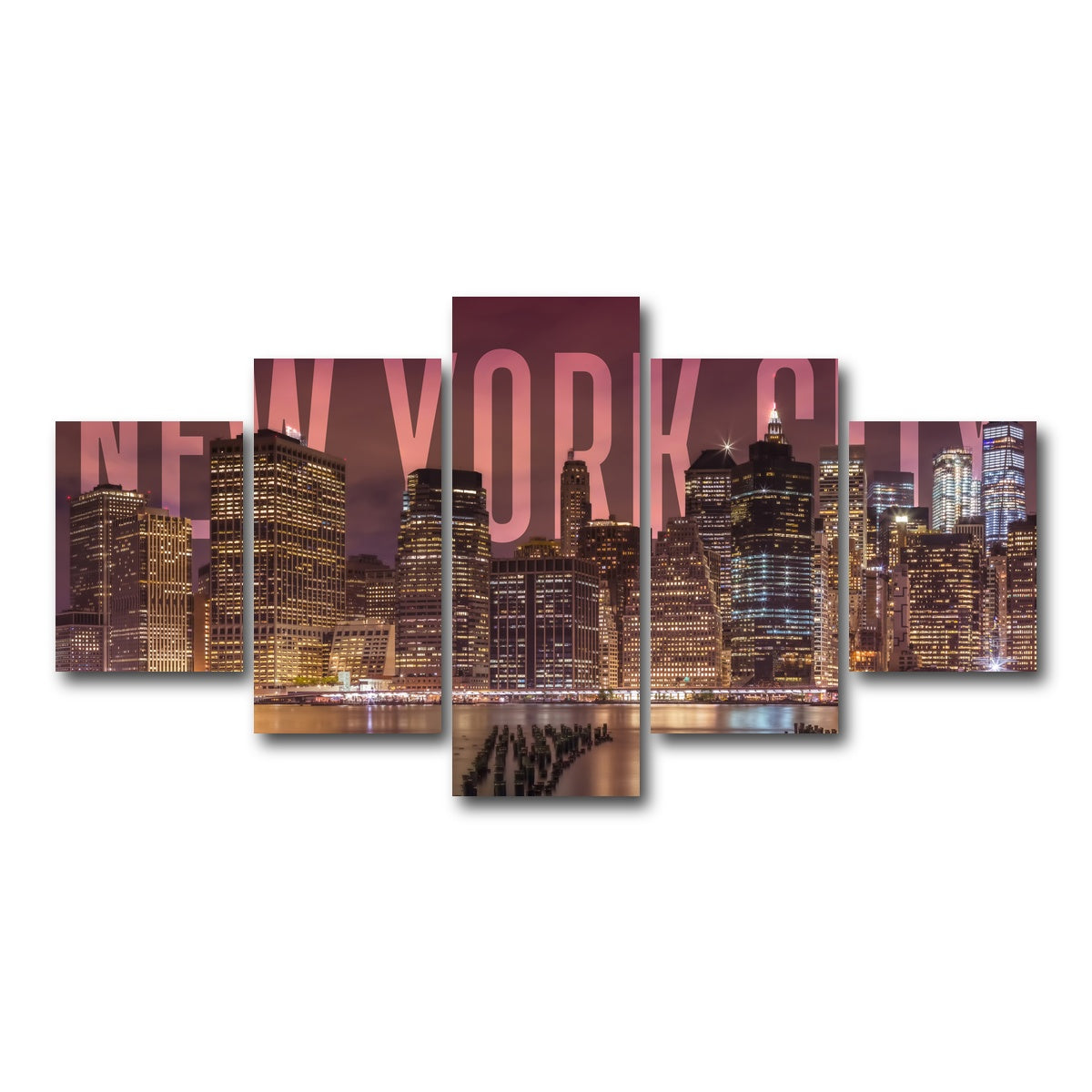 AUTO-MOCKUP WHITE | NEW YORK CITY Skyline - Panorama | 5 Piece | Gallery Wrap Canvas | group=5_short