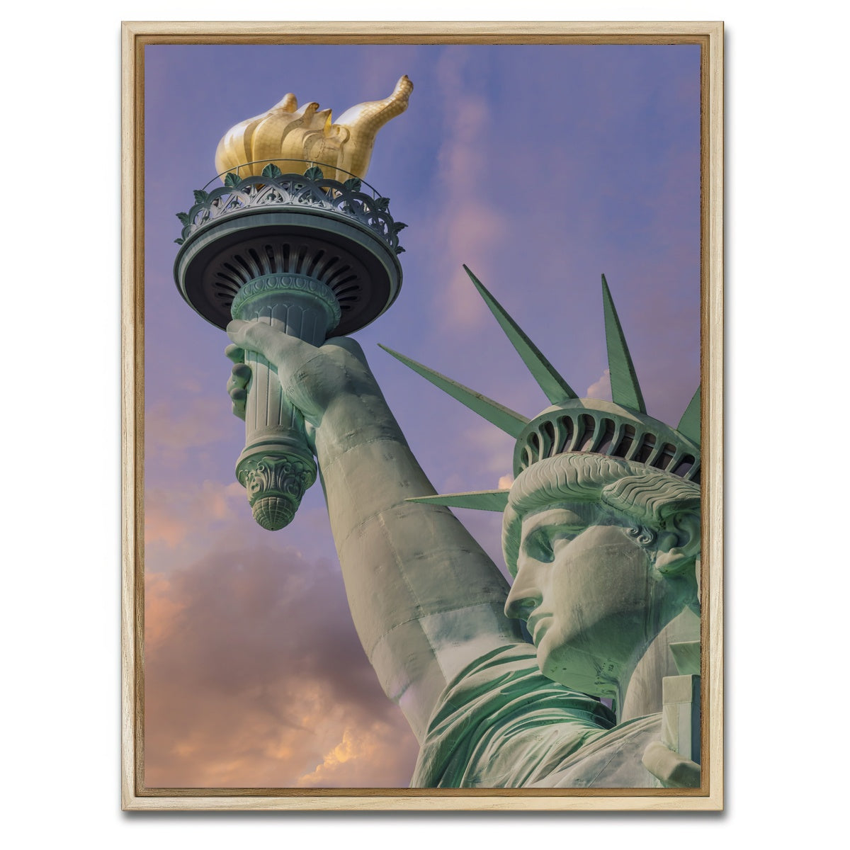AUTO-MOCKUP WHITE | NEW YORK CITY Statue of Liberty at sunset | 1 Piece | Natural Framed Canvas | group=3x4