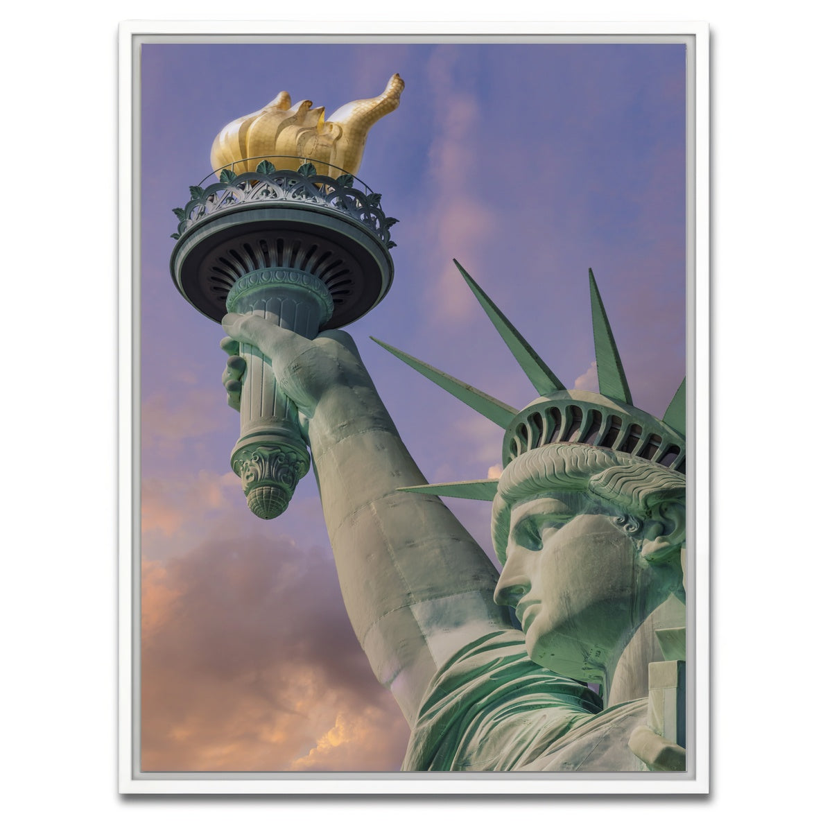 AUTO-MOCKUP WHITE | NEW YORK CITY Statue of Liberty at sunset | 1 Piece | White Framed Canvas | group=3x4