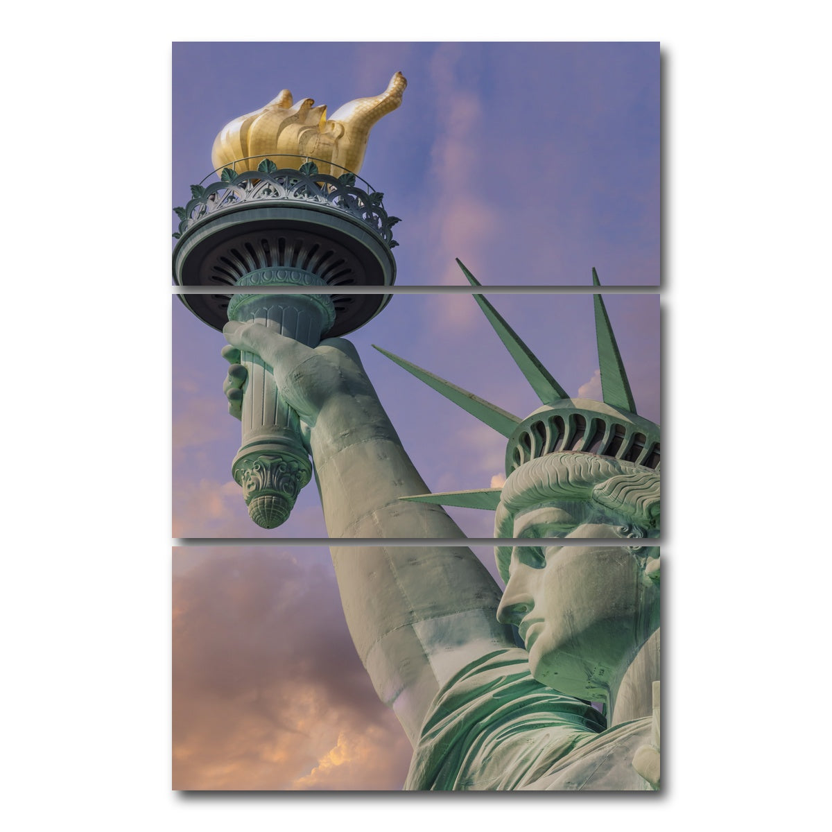 AUTO-MOCKUP WHITE | NEW YORK CITY Statue of Liberty at sunset | 3 Piece | Gallery Wrap Canvas | group=12x24_stacked