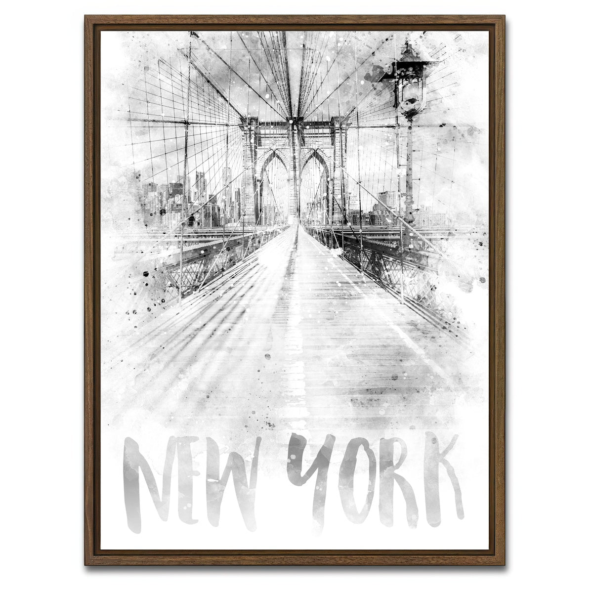 AUTO-MOCKUP WHITE | NYC Brooklyn Bridge | 1 Piece | Walnut Framed Canvas | group=3x4
