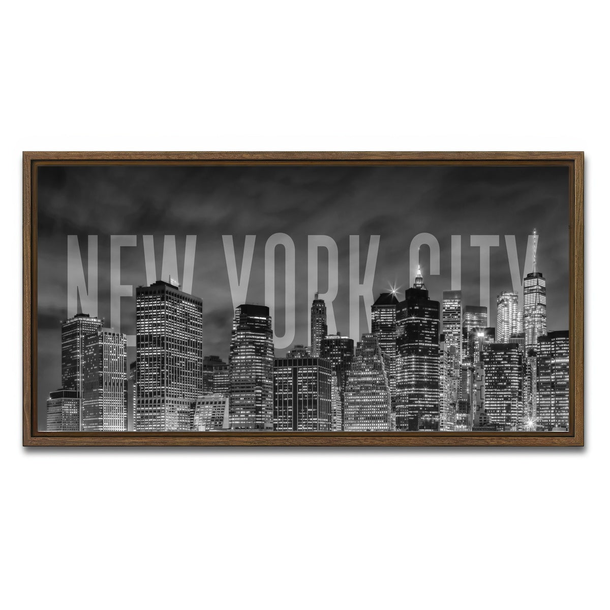 AUTO-MOCKUP WHITE | NYC Letters - Black & White | 1 Piece | Walnut Framed Canvas | group=2x1