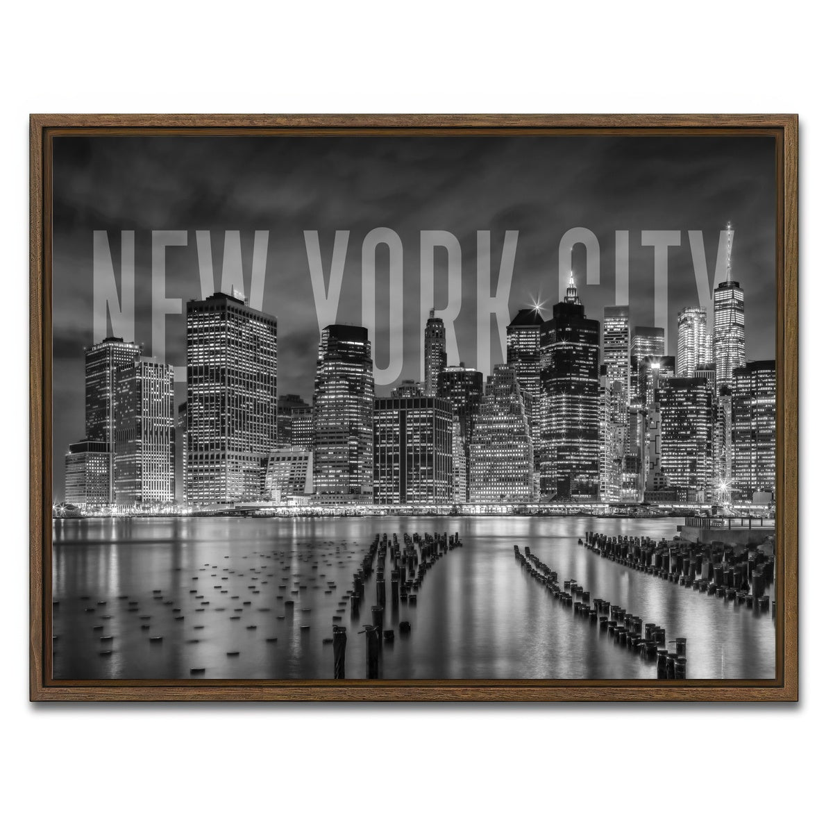 AUTO-MOCKUP WHITE | NYC Letters - Black & White | 1 Piece | Walnut Framed Canvas | group=4x3