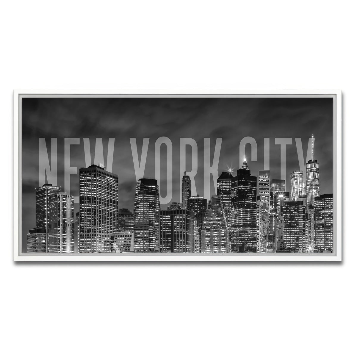 AUTO-MOCKUP WHITE | NYC Letters - Black & White | 1 Piece | White Framed Canvas | group=2x1