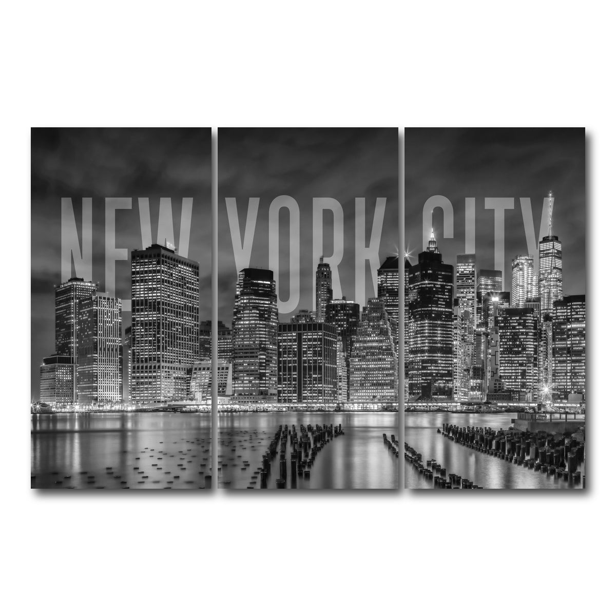 AUTO-MOCKUP WHITE | NYC Letters - Black & White | 3 Piece | Gallery Wrap Canvas | group=12x24