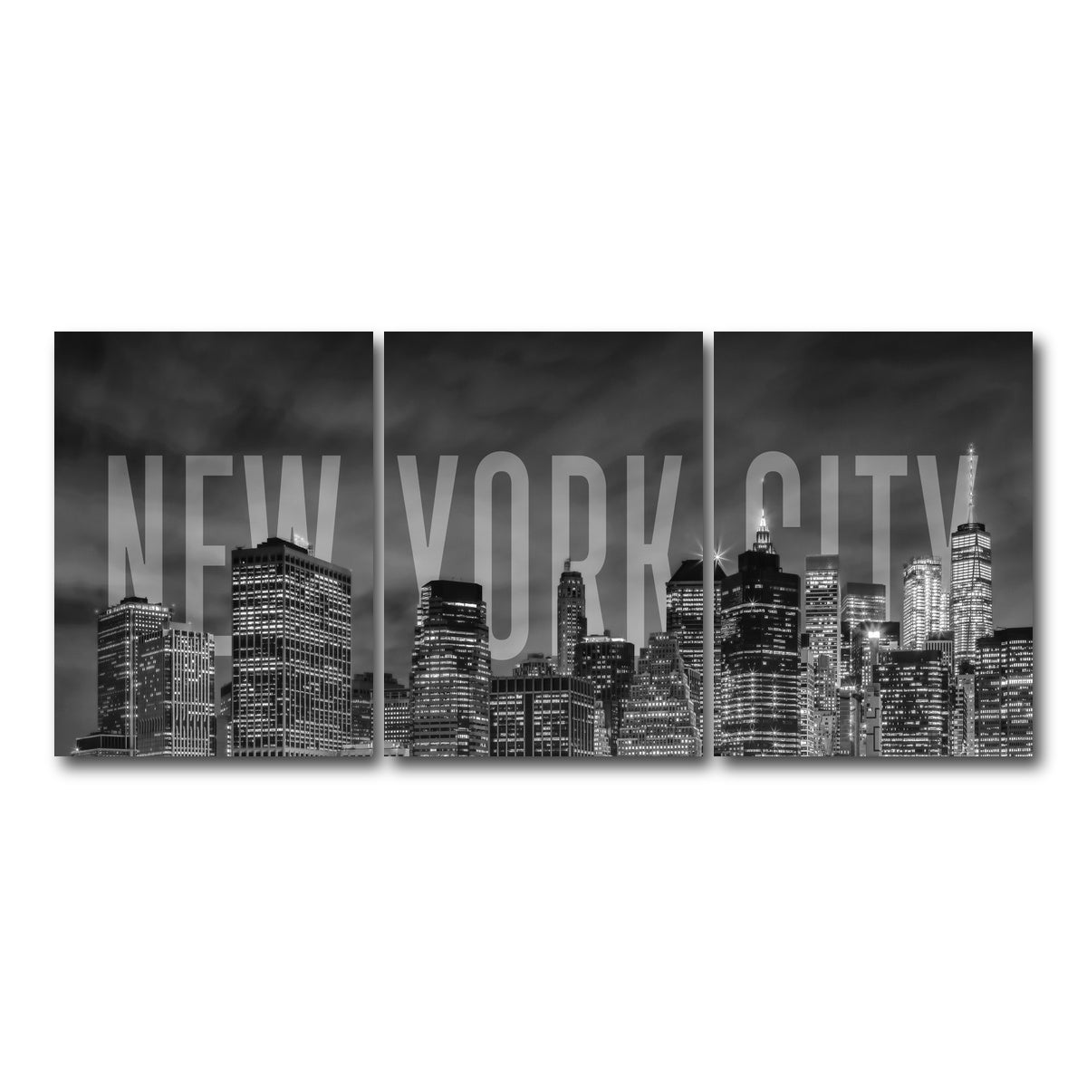 AUTO-MOCKUP WHITE | NYC Letters - Black & White | 3 Piece | Gallery Wrap Canvas | group=18x24