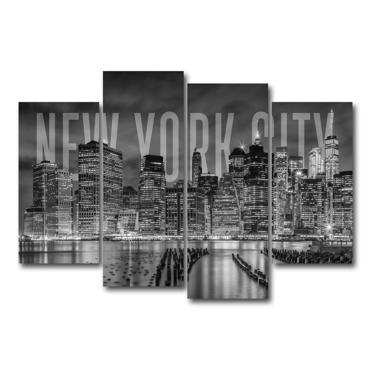 AUTO-MOCKUP WHITE | NYC Letters - Black & White | 4 Piece | Gallery Wrap Canvas | group=4_short