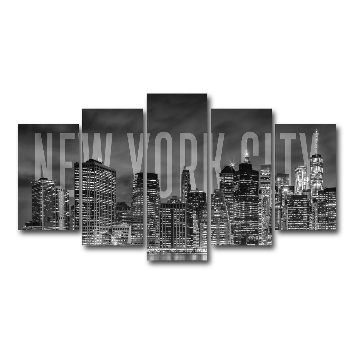 AUTO-MOCKUP WHITE | NYC Letters - Black & White | 5 Piece | Gallery Wrap Canvas | group=5_normal