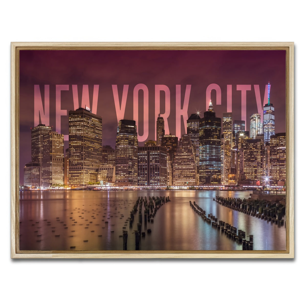 AUTO-MOCKUP WHITE | NYC Letters - Night | 1 Piece | Natural Framed Canvas | group=4x3