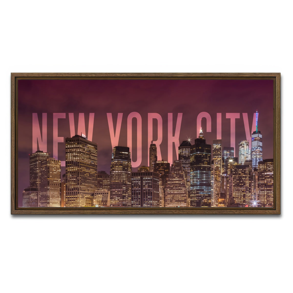AUTO-MOCKUP WHITE | NYC Letters - Night | 1 Piece | Walnut Framed Canvas | group=2x1