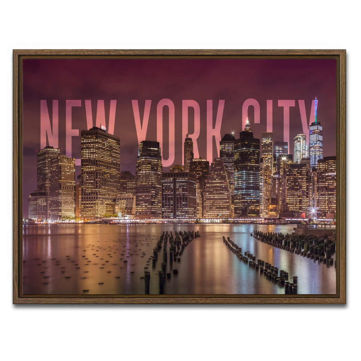 AUTO-MOCKUP WHITE | NYC Letters - Night | 1 Piece | Walnut Framed Canvas | group=4x3