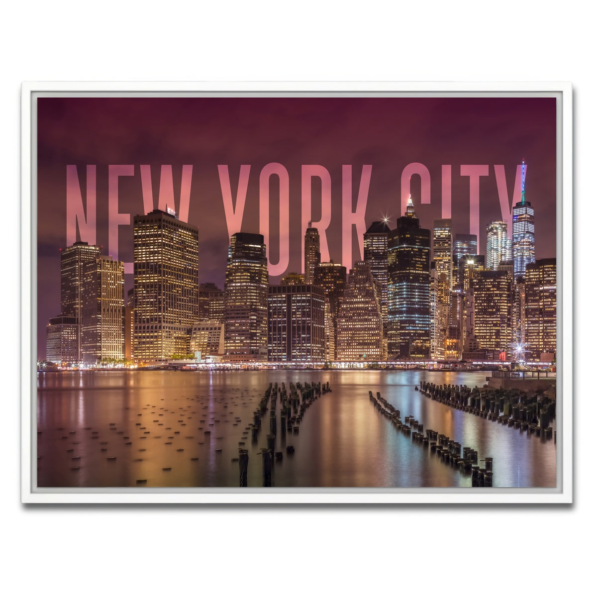 AUTO-MOCKUP WHITE | NYC Letters - Night | 1 Piece | White Framed Canvas | group=4x3