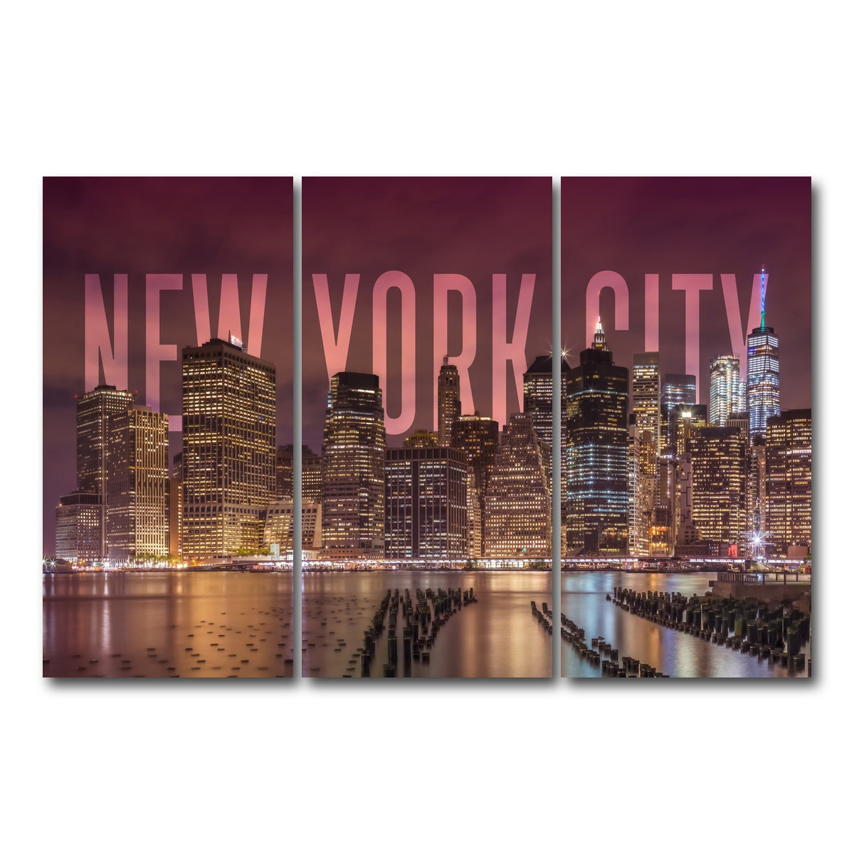 AUTO-MOCKUP WHITE | NYC Letters - Night | 3 Piece | Gallery Wrap Canvas | group=12x24